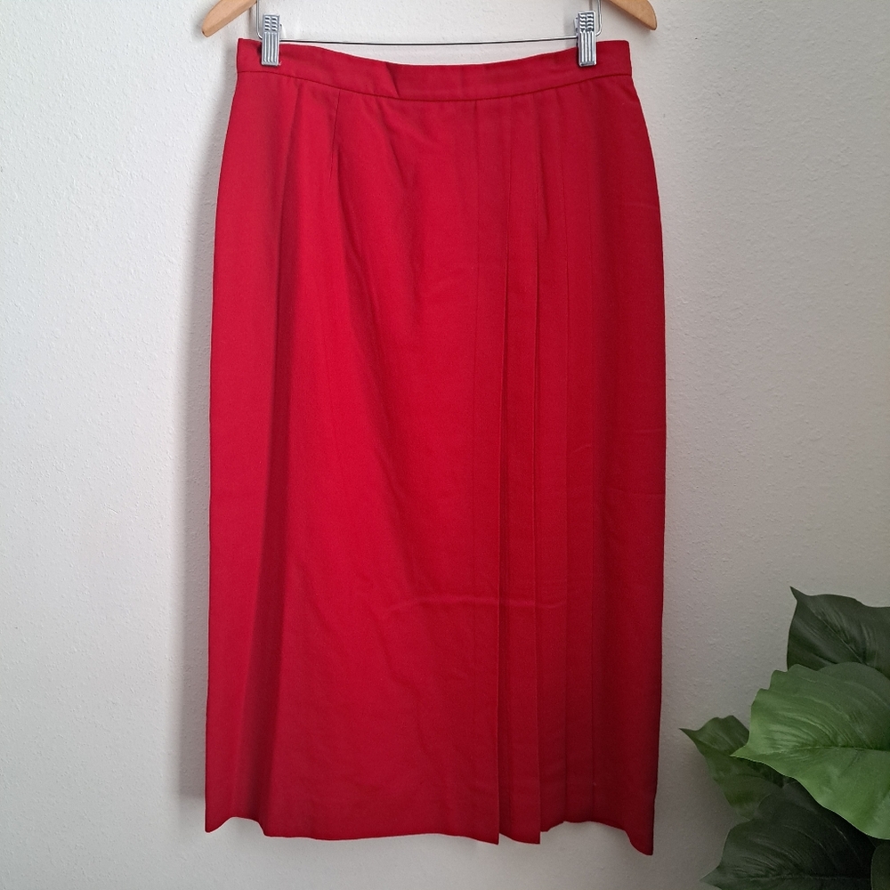 Vintage Talbots Skirt Womens 14 Red 100% Wool Front Pleated Long 80s 90s Ladies